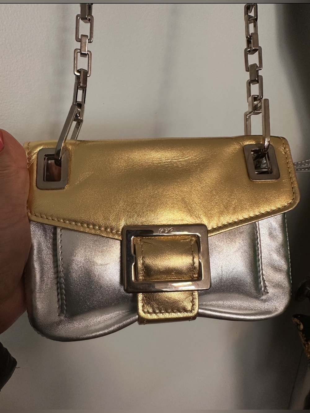 Roger Vivier Metallic Gold and Silver Leather Crossbody Bag